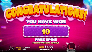 Sweet Rush Bonanza — schermata attivazione 10 Free Spin