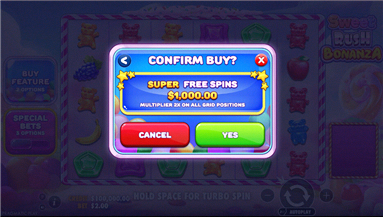 Sweet Rush Bonanza — conferma acquisto Super Free Spins